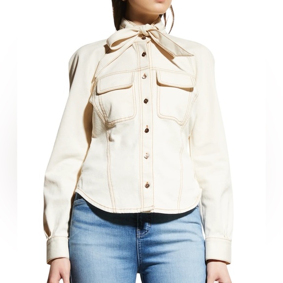 Veronica Beard’s Elodie Button-Front Shirt with Self-Tie Collar - Picture 1 of 14